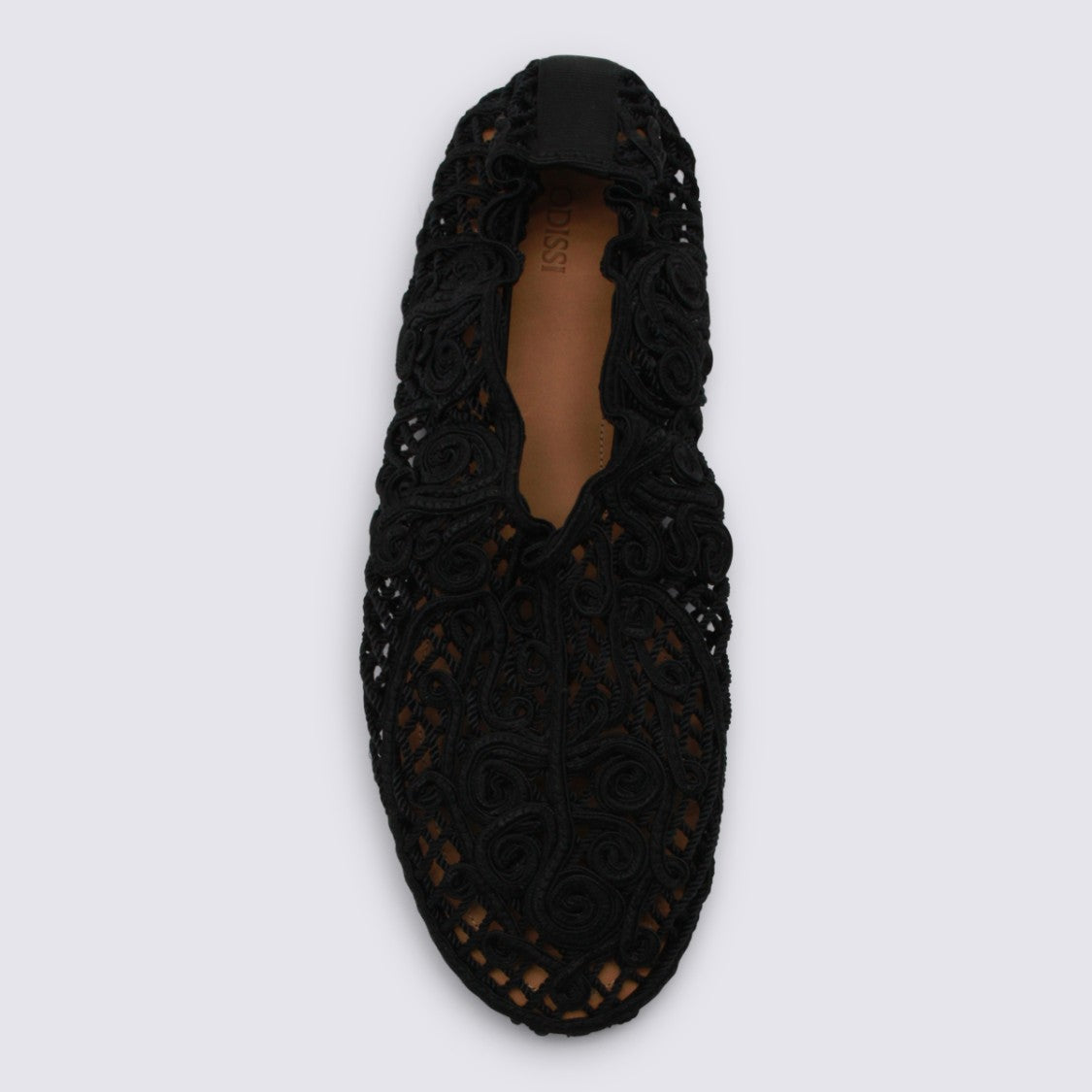 Odissi Intricate Black Lace Flats With Elastic Back Strap