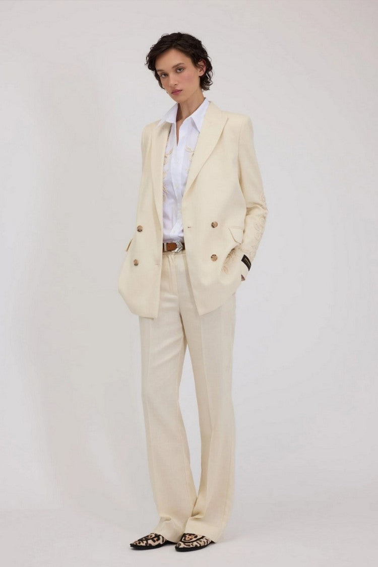 Ermanno White Wool-Blend Notch-Lapel Blazer