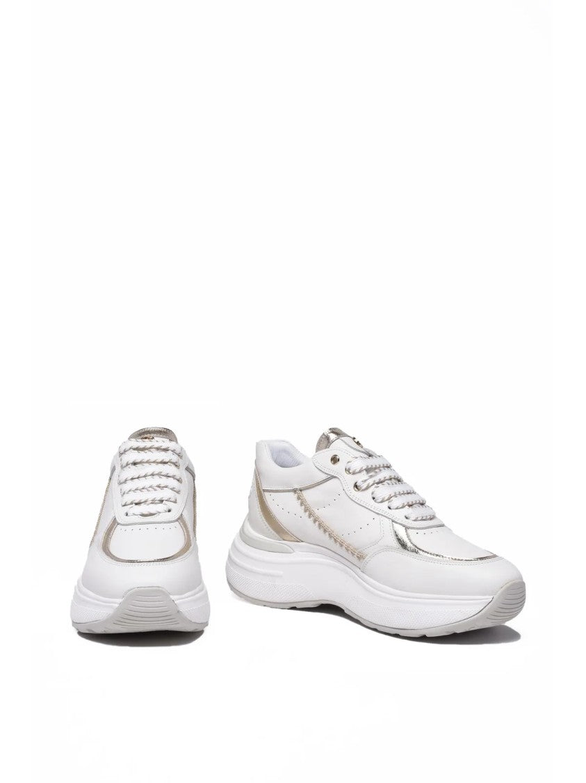 Janet & Janet White Gold Leather Sneakers