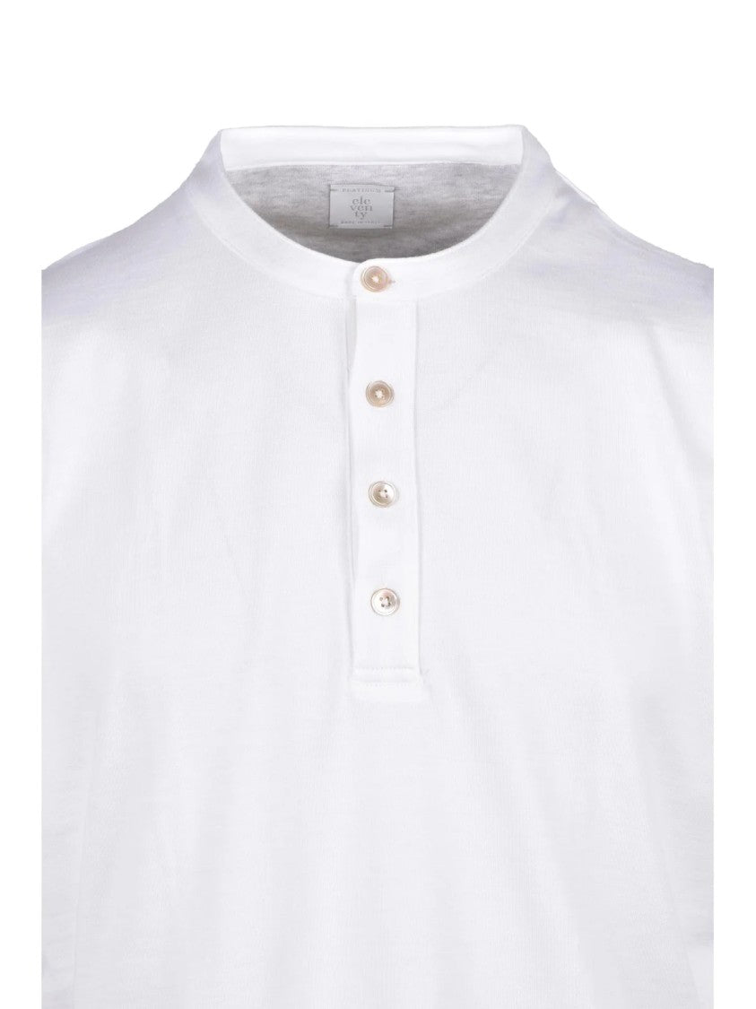 Eleventy White Men Cotton Henley T-Shirt