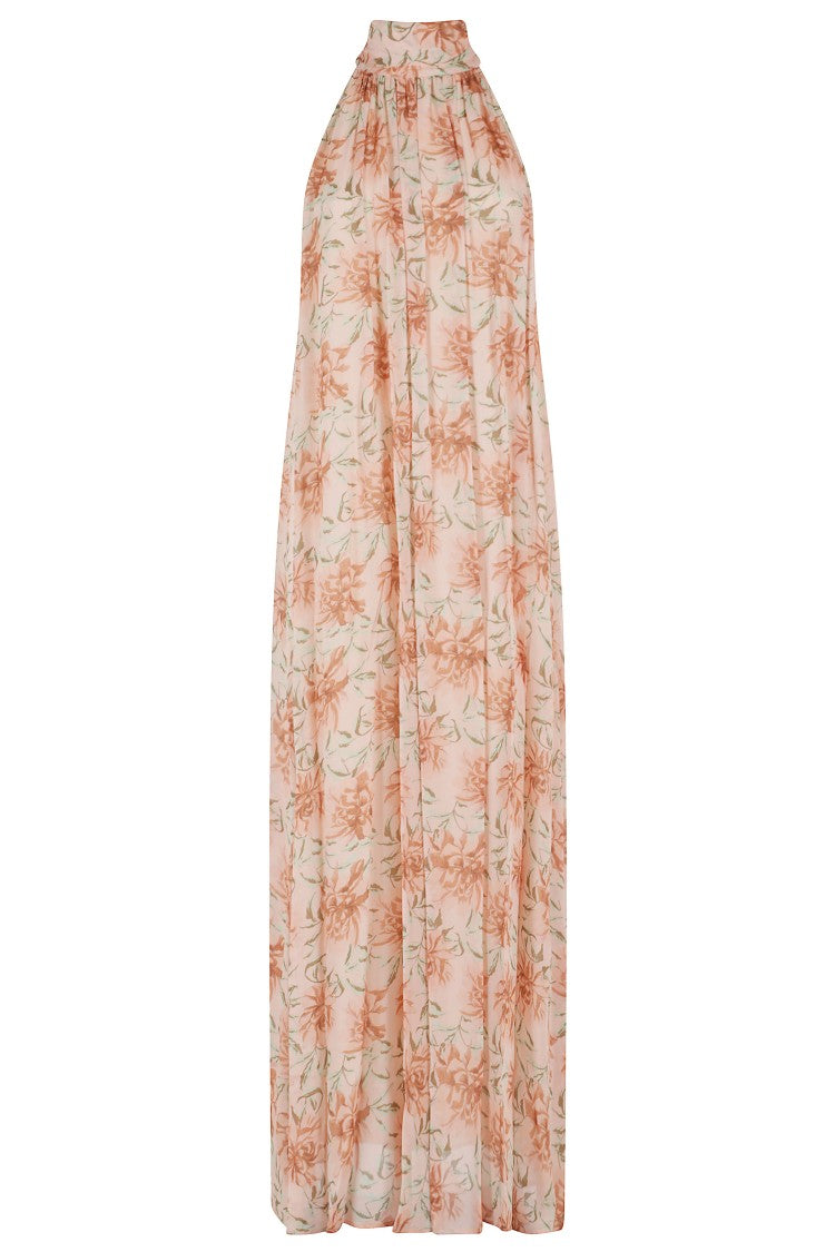 Semi Couture Orange Rosalind High-Neck Floral Printed Viscose Maxi Dress