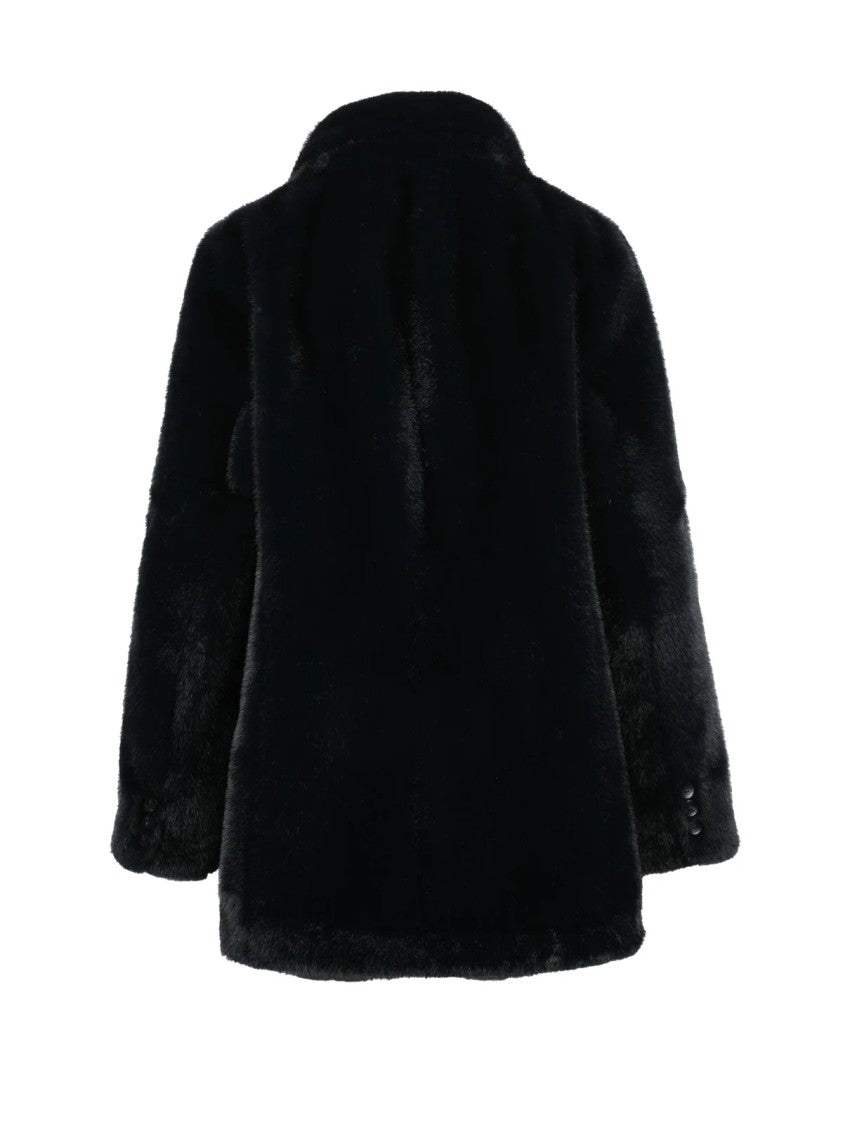 Valentini 1972 Navy Blue Polyester Double-Breasted Faux Fur Coat