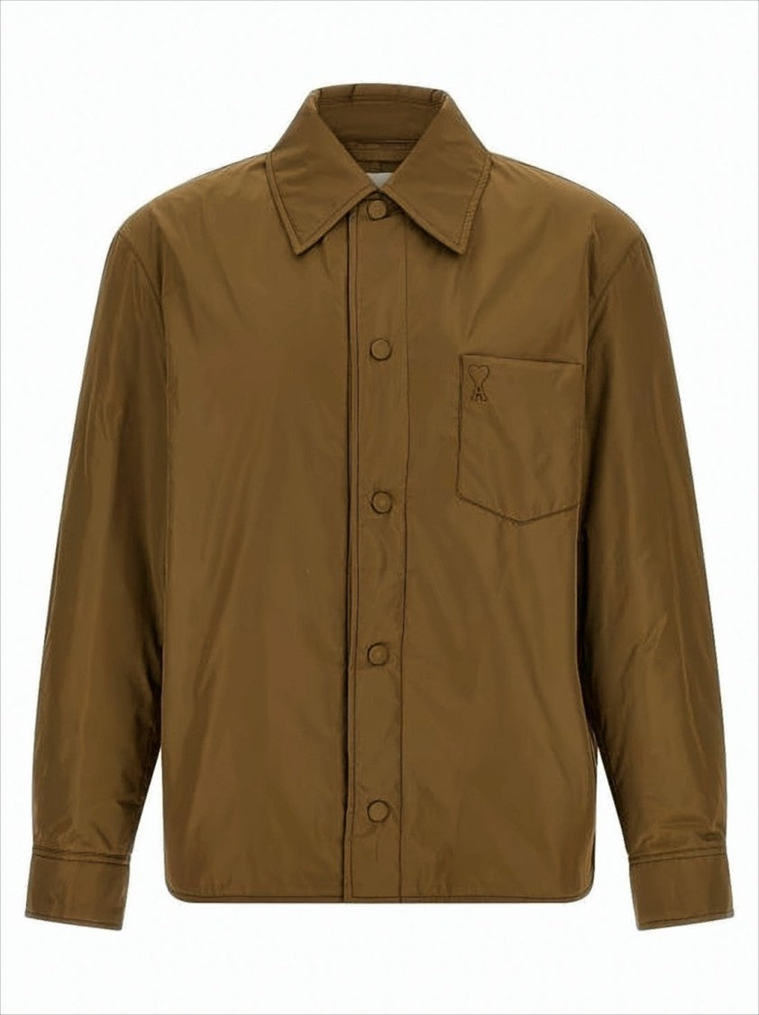 Ami Paris Matte-Finish Brown Casual Jacket With Boxy Silhouette