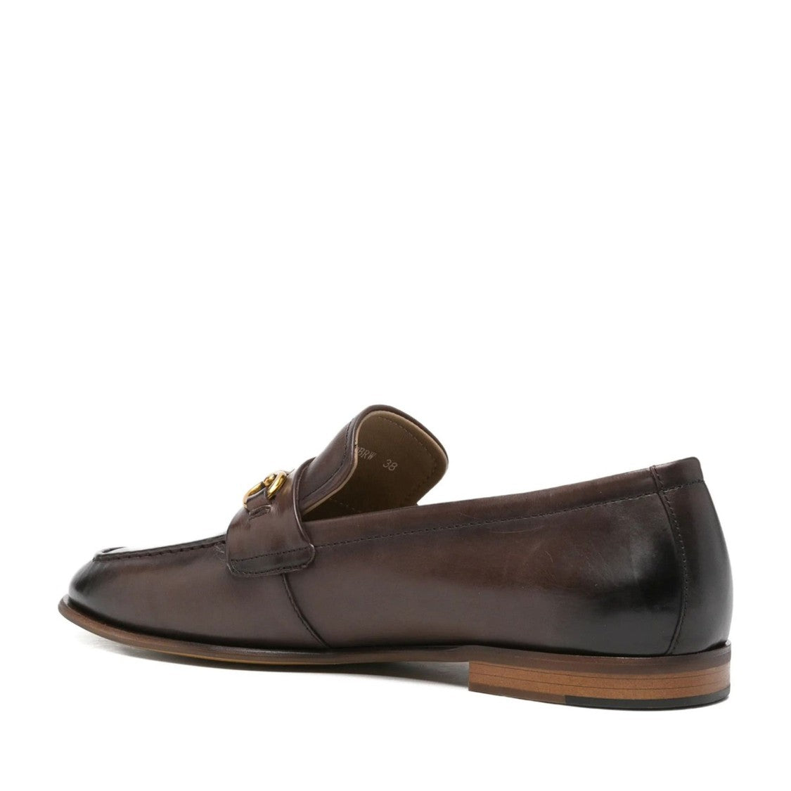 Adrianna Feretti Brown Polished Moc Toe Gold Accents Leather Loafers