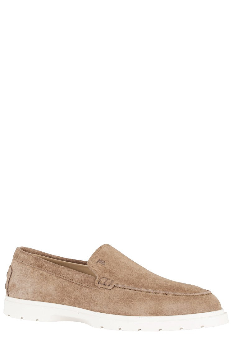 Tod's Beige Moccasin Slip-On Embossed-Monogram Suede Loafers