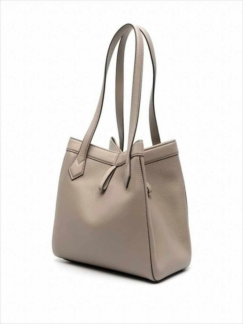 Fendi Structured Taupe Leather Shoulder Bag With Gold-Tone Detail