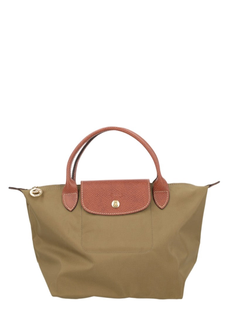 Longchamp Structured Olive Tote Bag With Textured Leather Handles