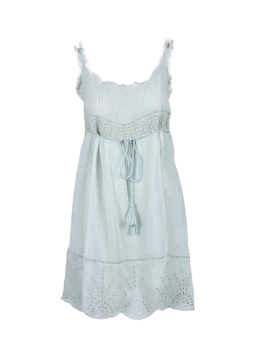 Semi Couture Lace-Trim Short Dress With Drawstring Tie And Frayed Straps