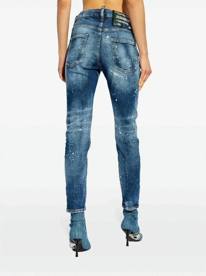 Dsquared2 Medium Blue Wash Denim Pants With Tapered Leg