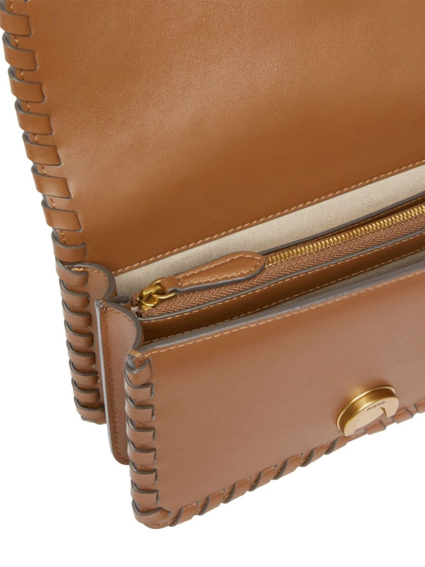 Pinko Structured Brown Leather Handbag
