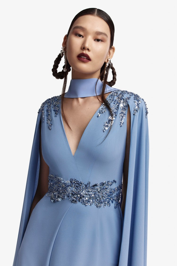 Saiid Kobeisy Crepe Dress With Cape