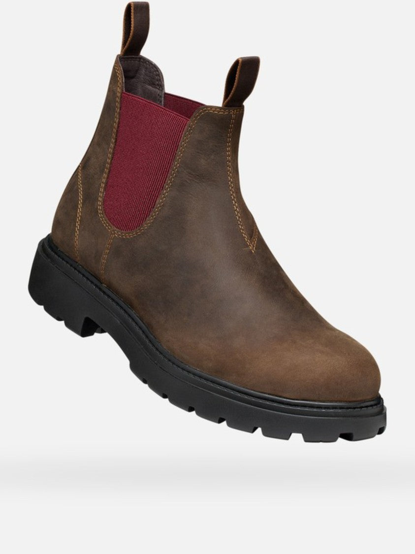 Geox Ankle-High Boots With Burgundy Elastic Panels And Rugged Sole