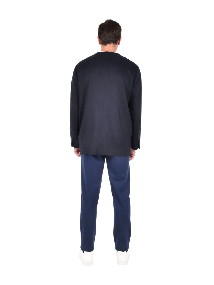 Emporio Armani Dark Blue Jacket With Notched Lapel