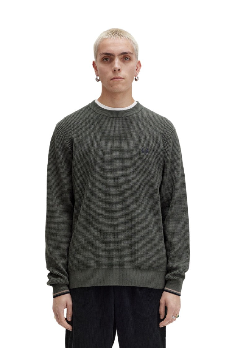 Fred Perry Green Textured Crew Neck Sweater