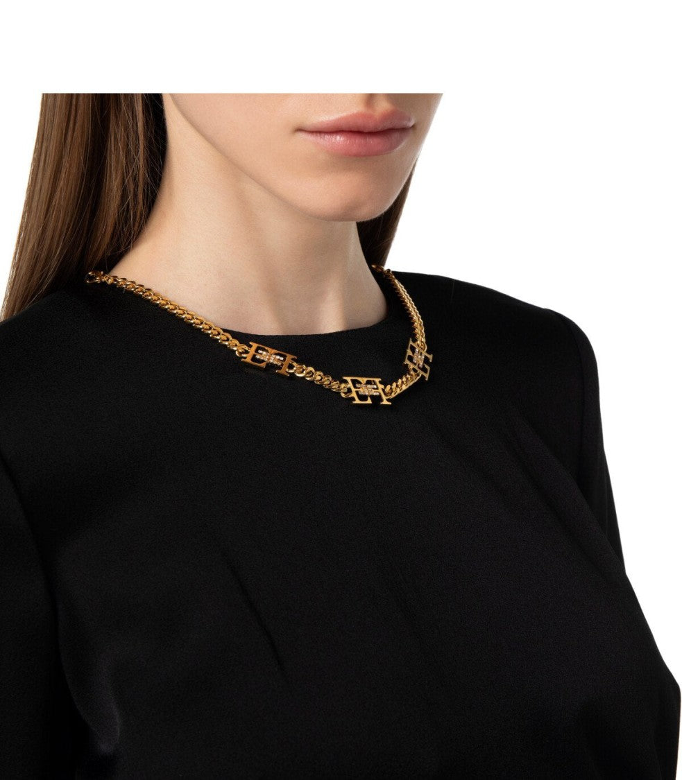 Elisabetta Franchi Black Asymmetric Dress With Necklace