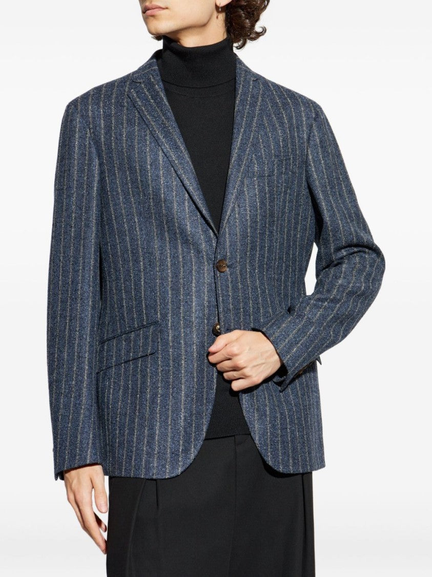 Etro Pinstripe Blazer In Blue And Gray