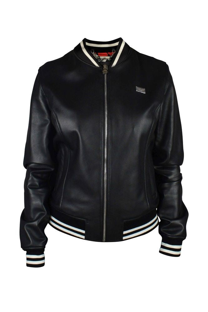 Philipp Plein Leather Bomber Jacket With Heart