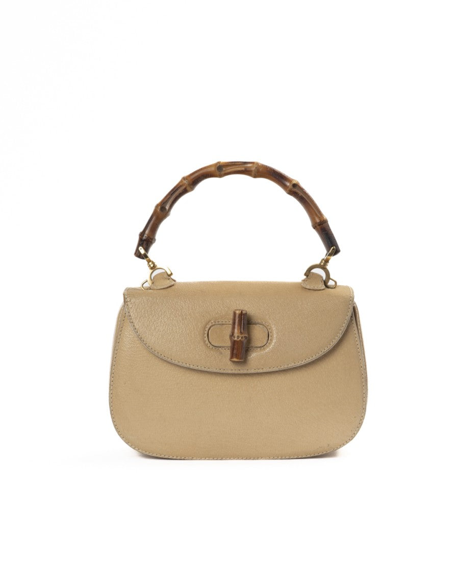 Gucci Beige Bamboo 1947 Small Vintage Leather Tote Bag