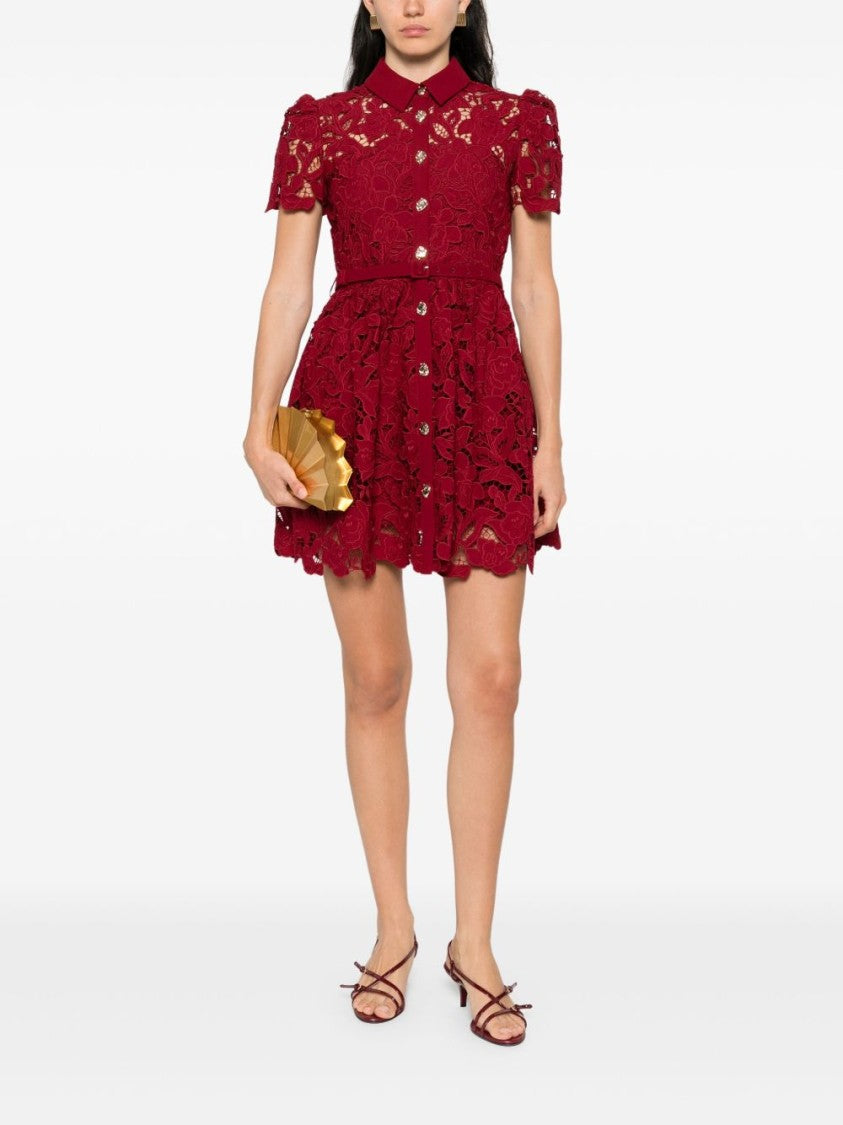 Self-Portrait Burgundy Mini Dress With Lace Collar
