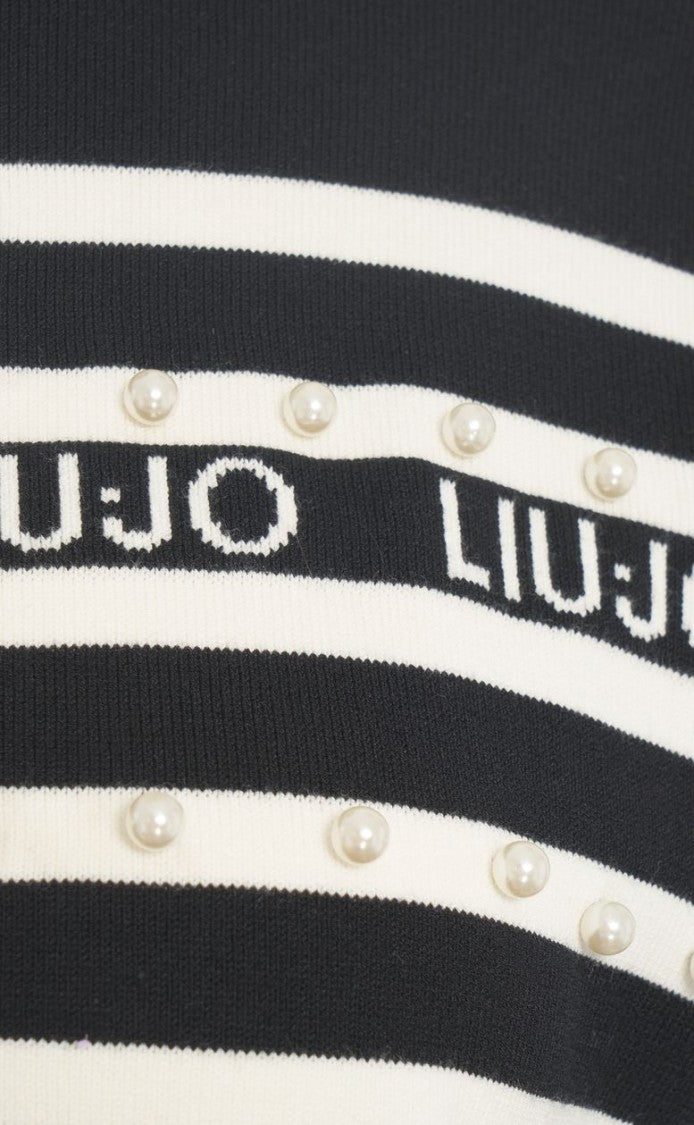 Liu Jo Striped Cardigan With Rhinestone Applique