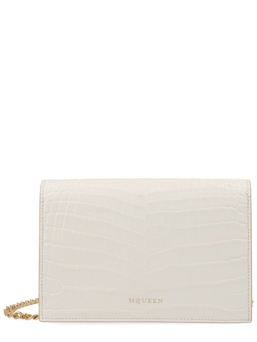 Alexander Mcqueen Black Skull Crocodile Embossed Shoulder Bag