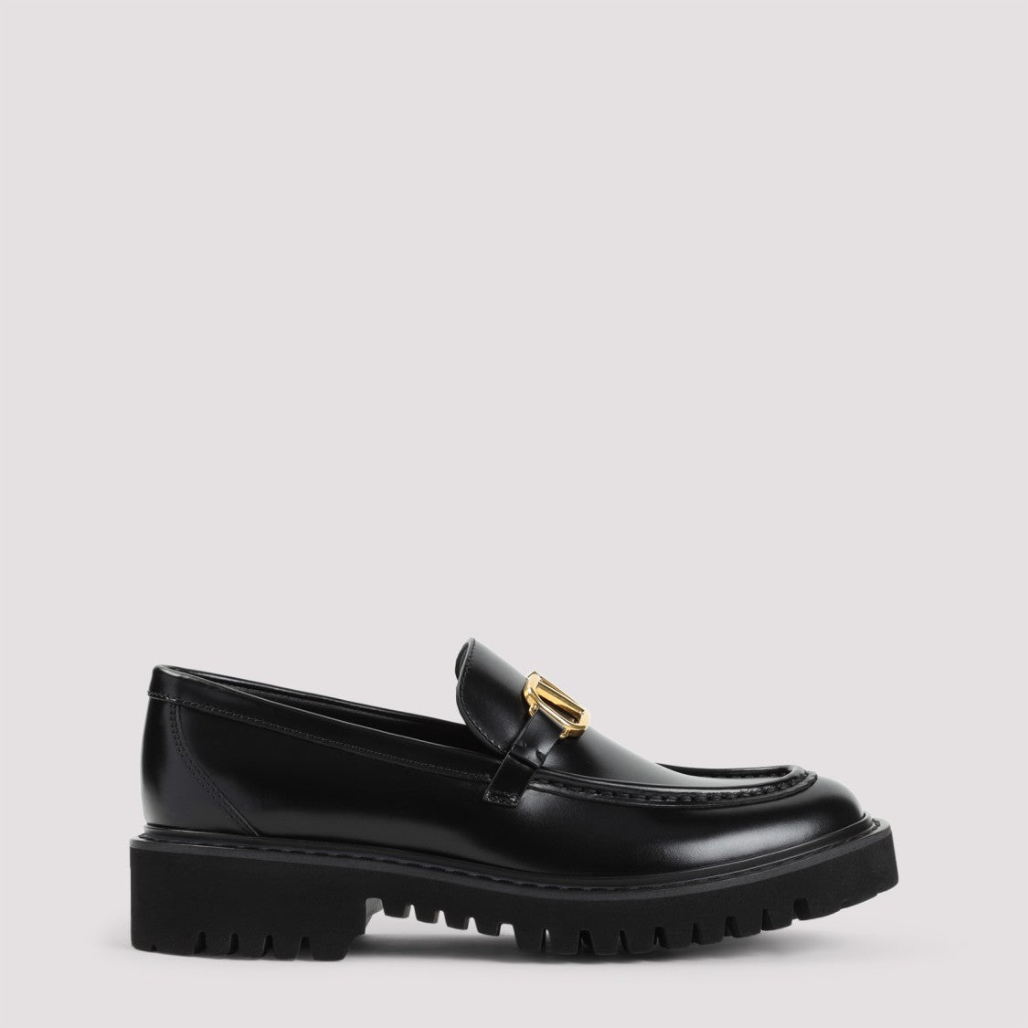 Valentino Garavani Black Leather Loafers With Gold-Tone V-Logo Detail