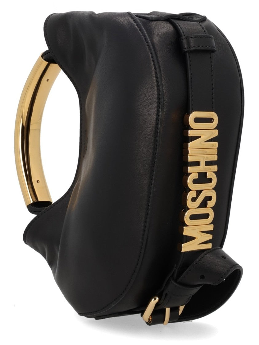 Moschino Black Handle Me Leather Curved Handbag