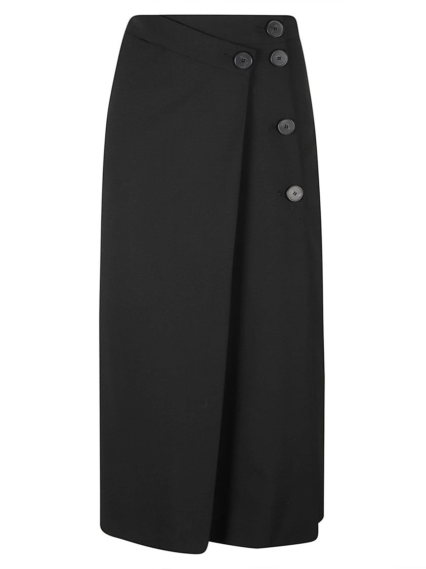 Iro Knee-Length Black Skirt With Asymmetrical Wrap Design