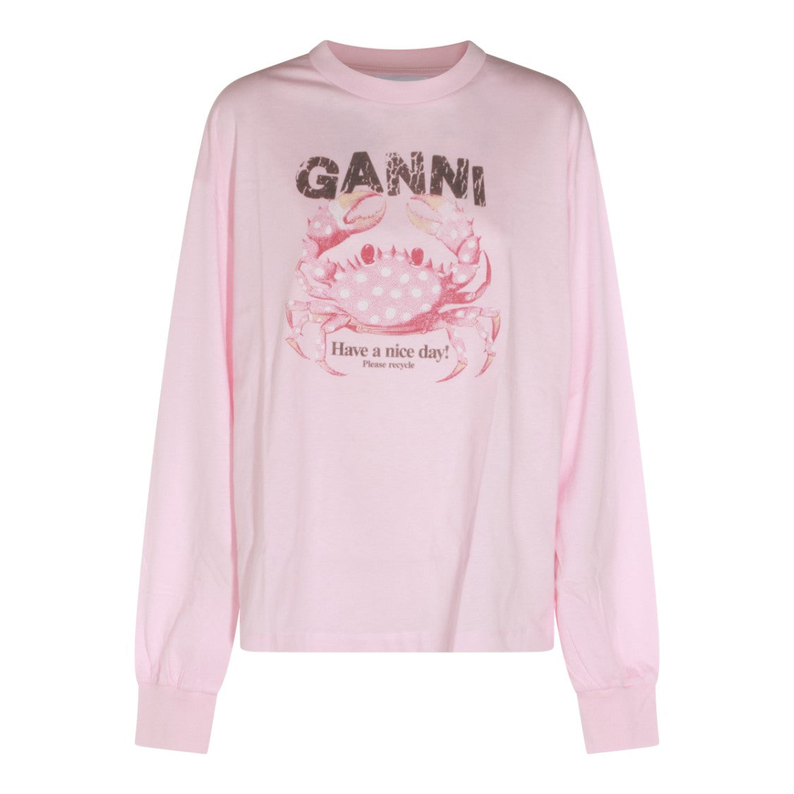 Ganni Graphic Print Cotton Sweatshirt With Crew Neckline