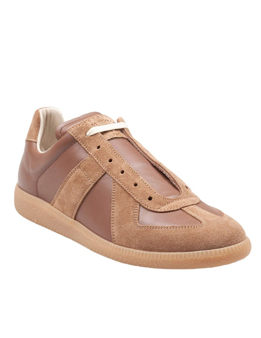 Maison Margiela Replica Leather And Suede Sneakers, Tan Color