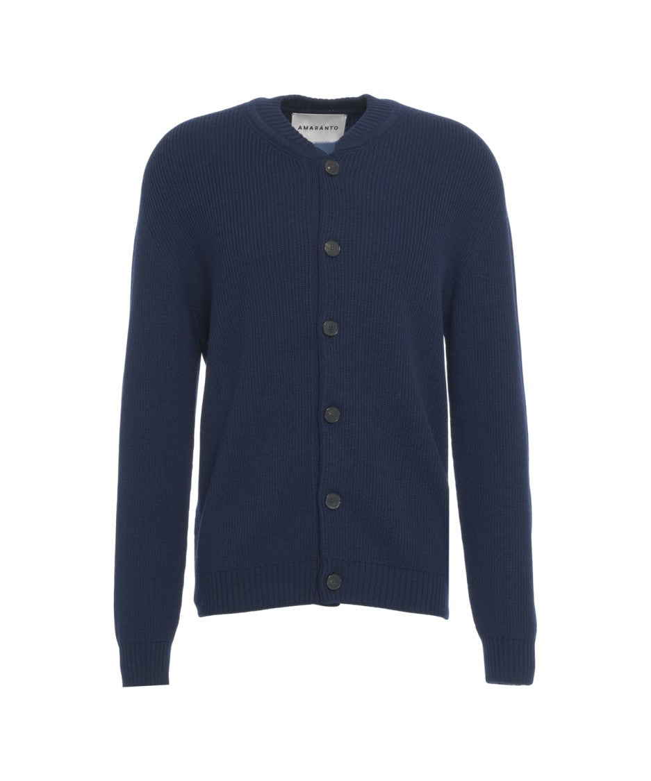 Amaranto Timeless Ribbed Cardigan With Classic Round Neck