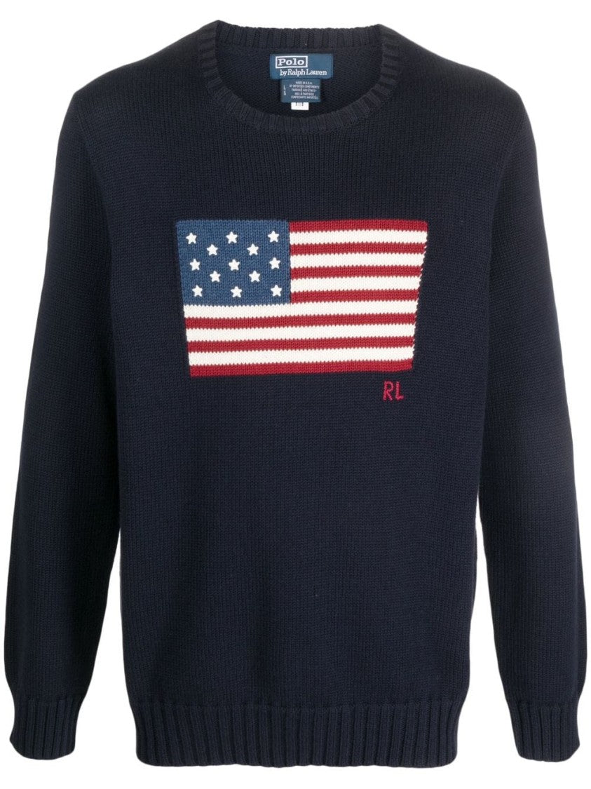 Polo Ralph Lauren Navy Pullover Flag Motif Cotton Pullover