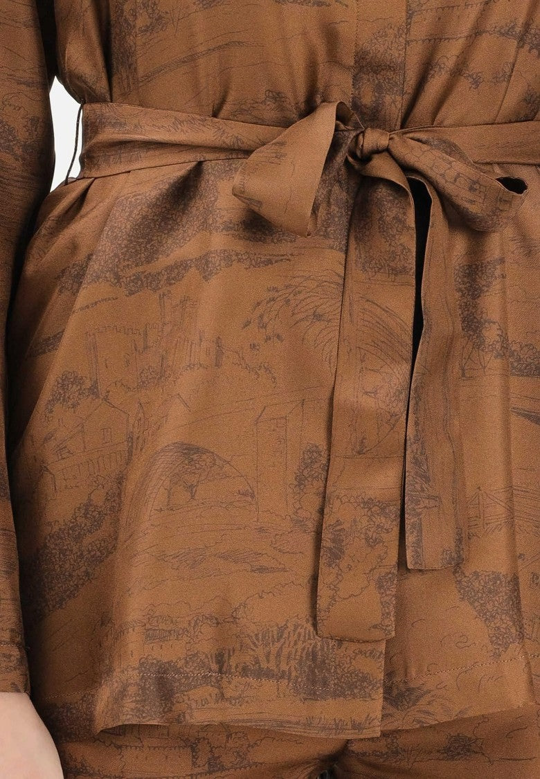 Max Mara Brown Scenic Print Jacket With Classic Collar