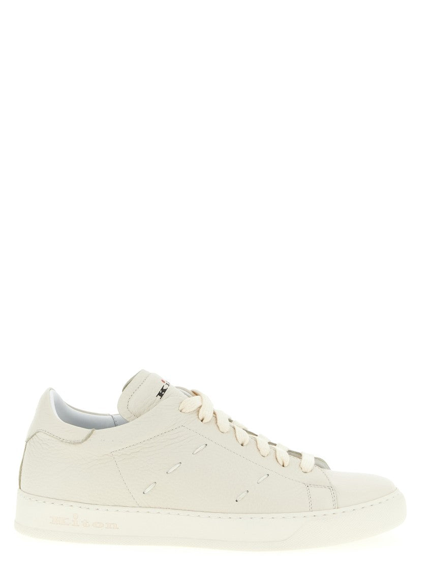 Kiton Hammered Leather Sneakers With Contrasting Stitching