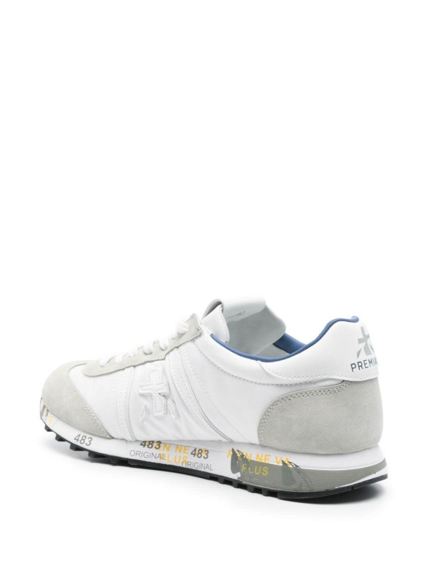 Premiata White Nylon Suede Lace-Up Sneakers