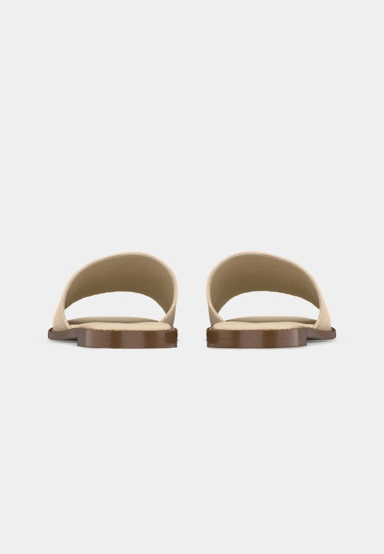 Max Mara Beige Textured Slide Sandals With Embroidered Emblem