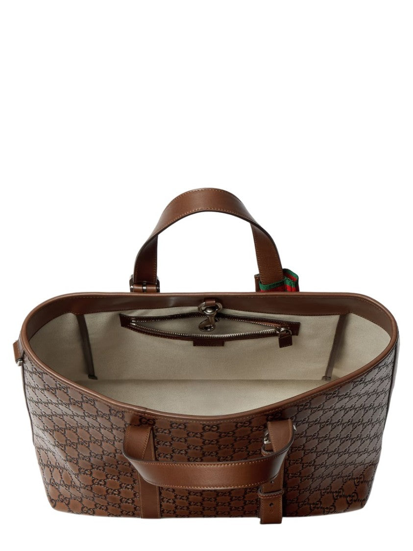 Gucci Emblem-Patterned Calf Leather Tote Bag