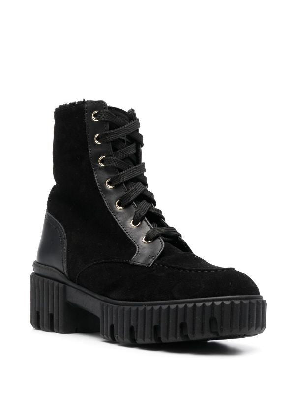 Baldinini Rugged Black Leather Ankle Boots With Lace-Up Closure