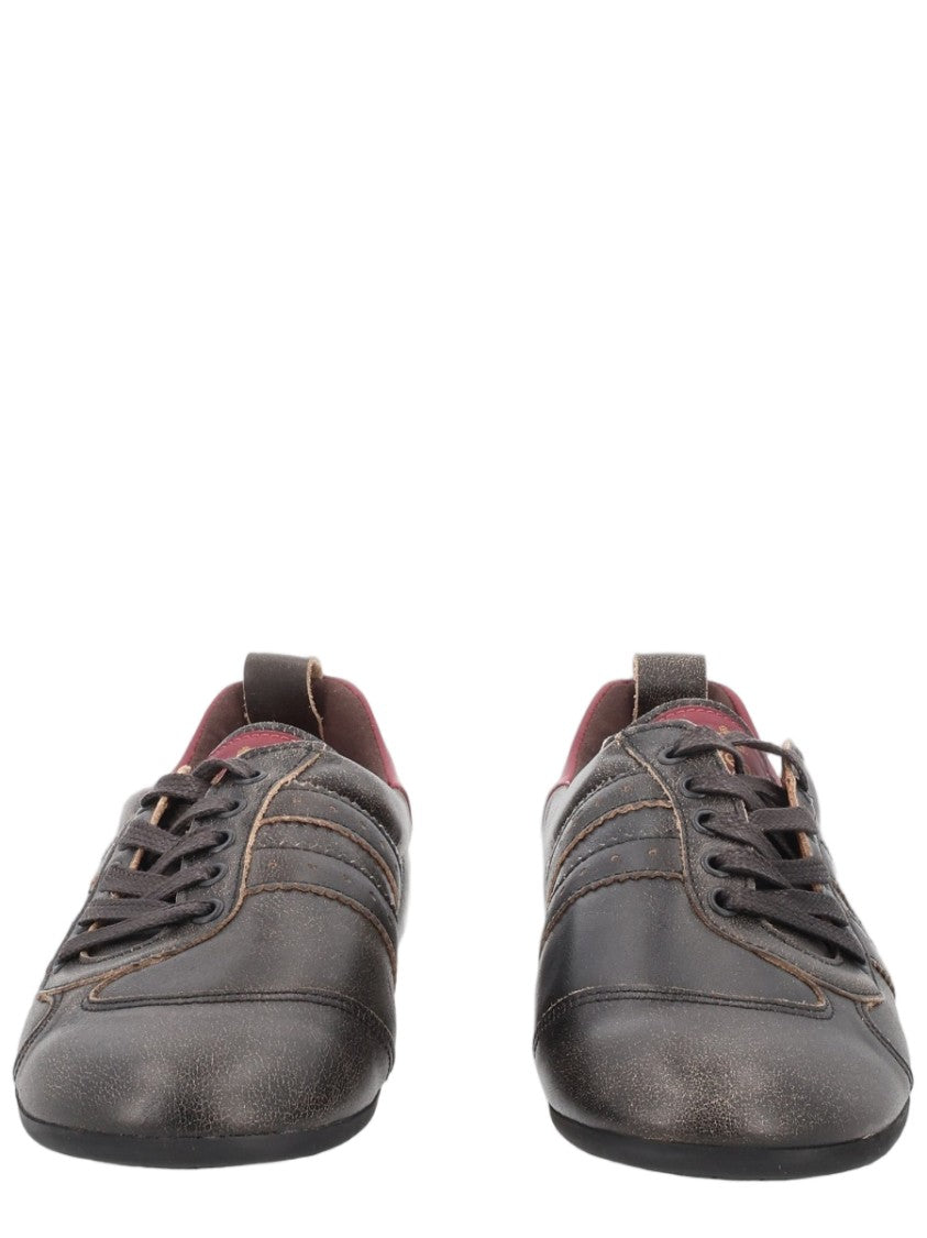 Vivienne Westwood Textured Black Sneakers With Burgundy Accents And Gold Emblem