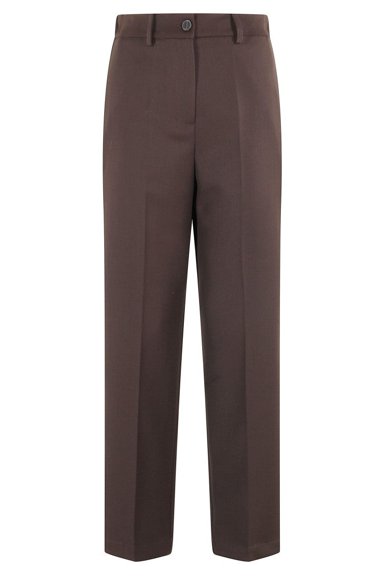 Alysi Chocolate Wool Blend Cigarette Pants With Tailored Finish