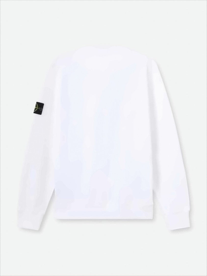 Stone Island Long-Sleeve White Cotton T-Shirt With Distinctive Patch