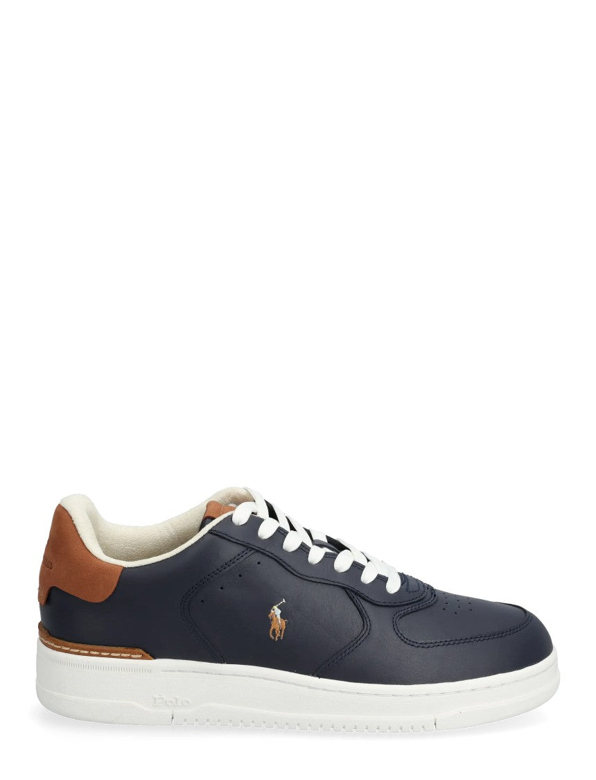 Polo Ralph Lauren Navy Leather Low-Top Sneakers With White Accents