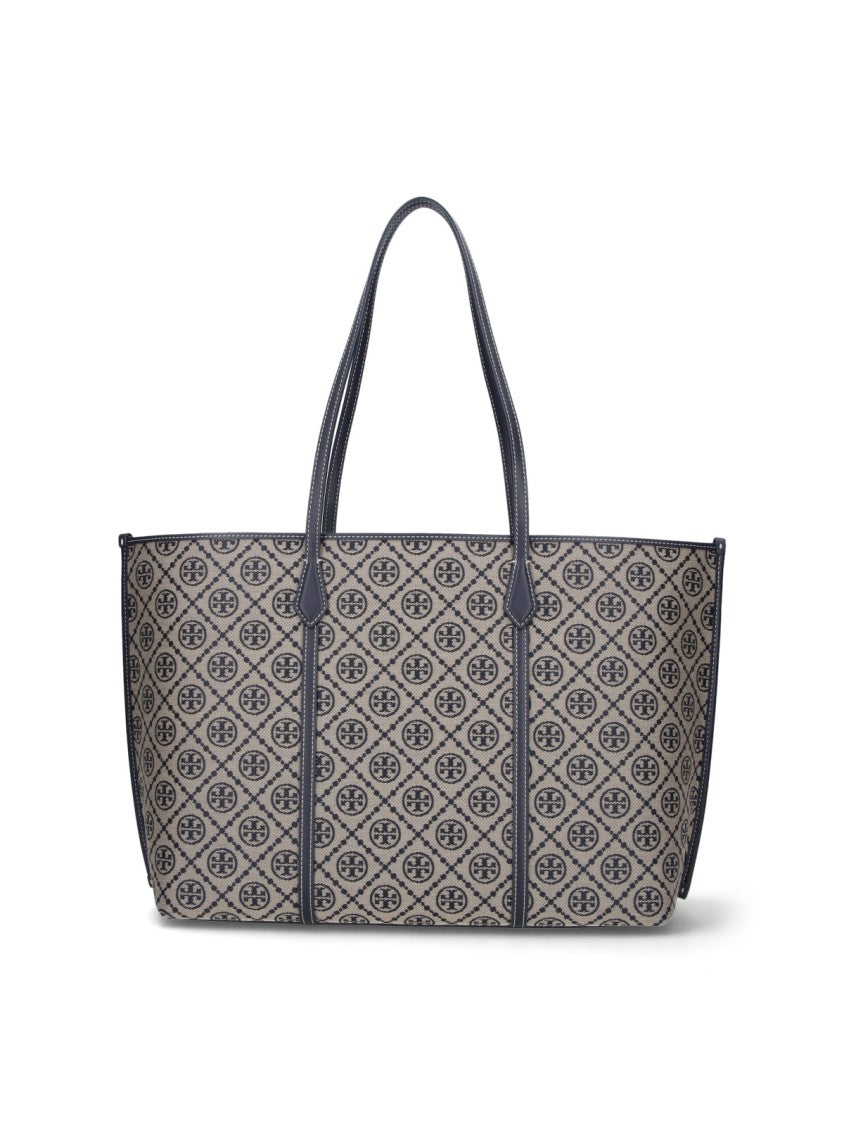 Tory Burch Blue T-Monogram Perry Cotton Canvas Tote