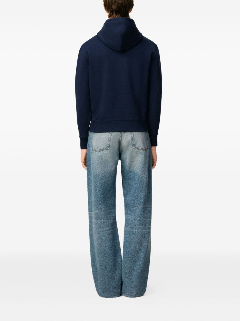 Ami Navy Blue Cotton Jersey Hoodie With Signature Monogram