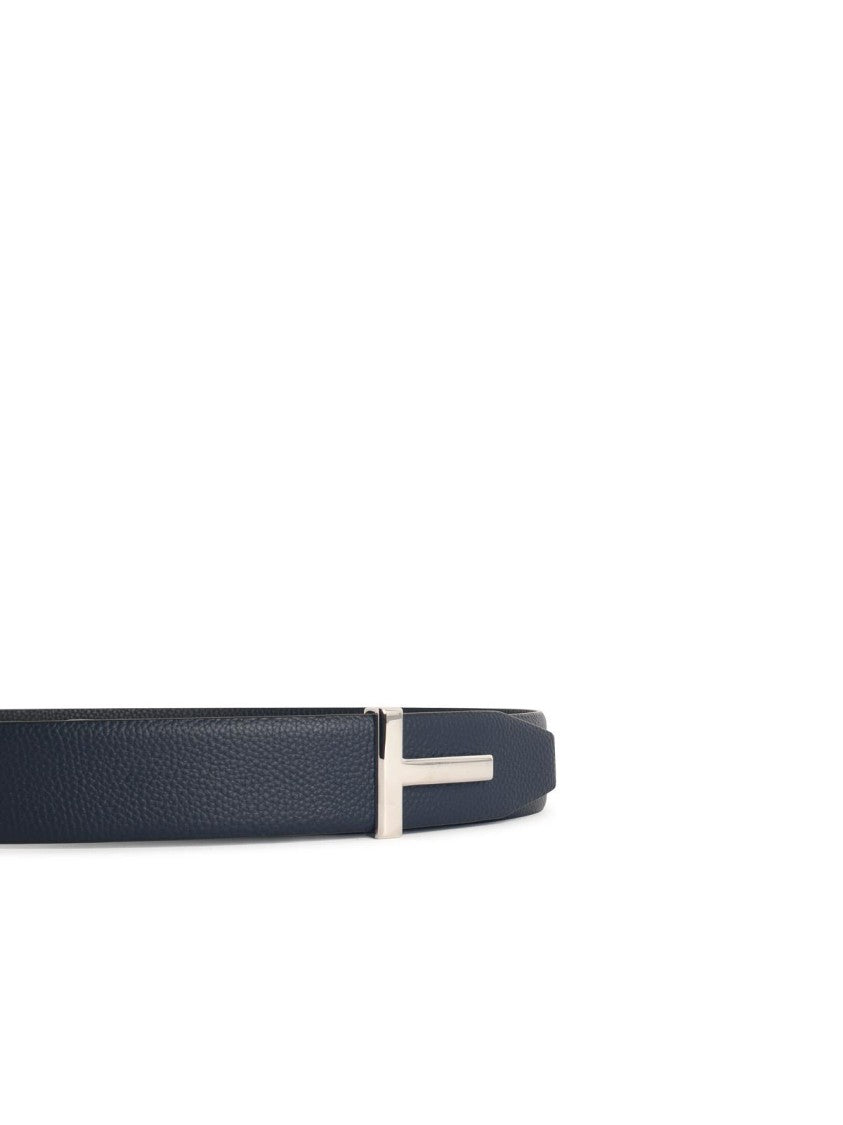 Tom Ford 'T Icon' Navy Leather Belt