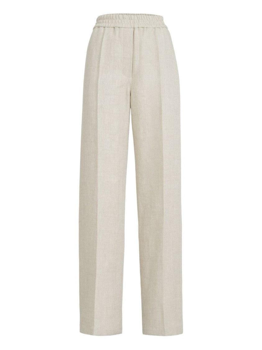 Brunello Cucinelli Wide-Leg Trousers With Herringbone Texture