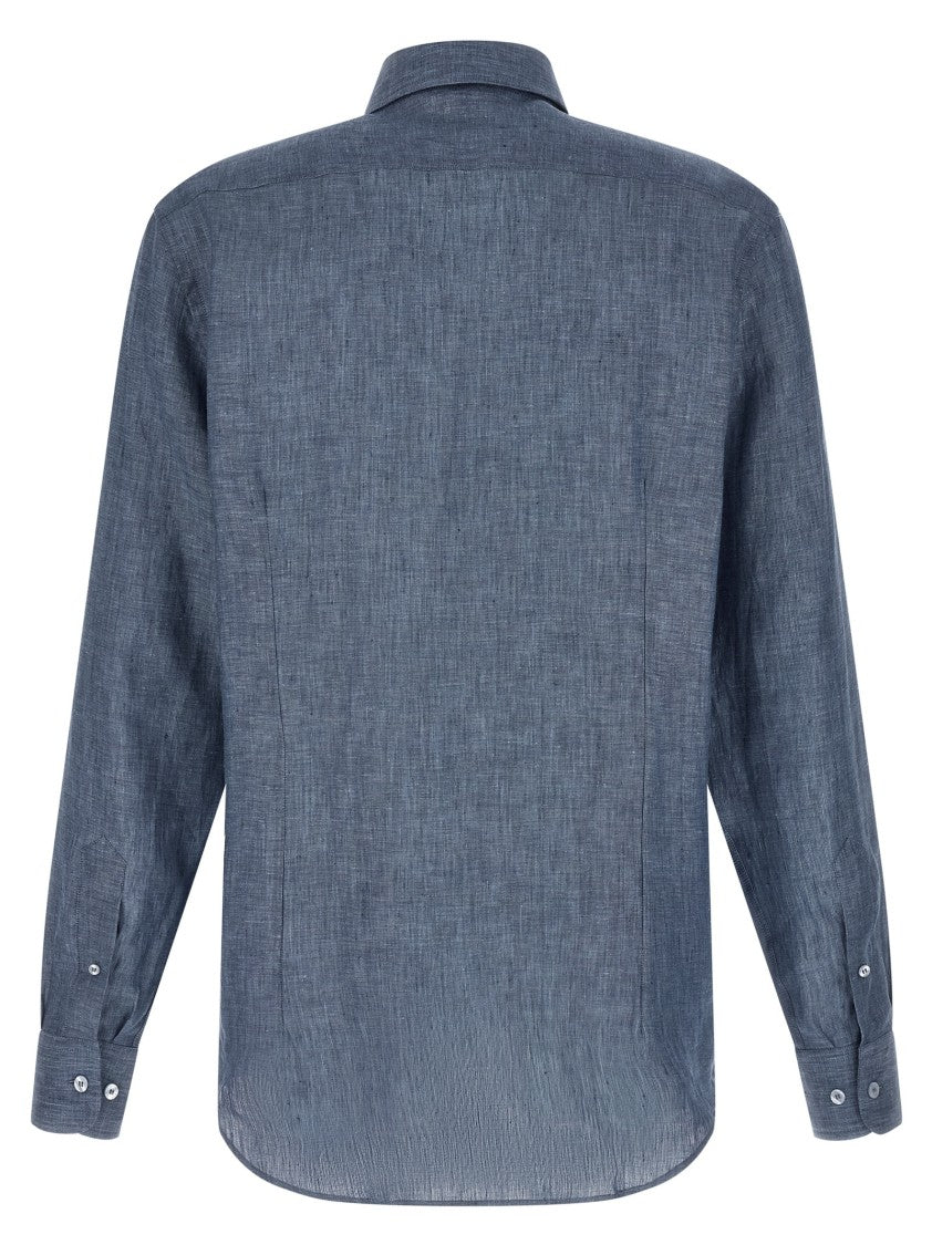 Etro Mélange Linen Shirt With Tone-On-Tone 'Pegaso' Embroidered Logo