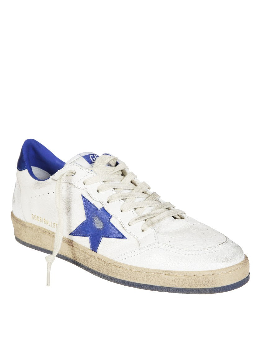 Golden Goose Ballstar Distressed White Leather Low-Top Sneakers