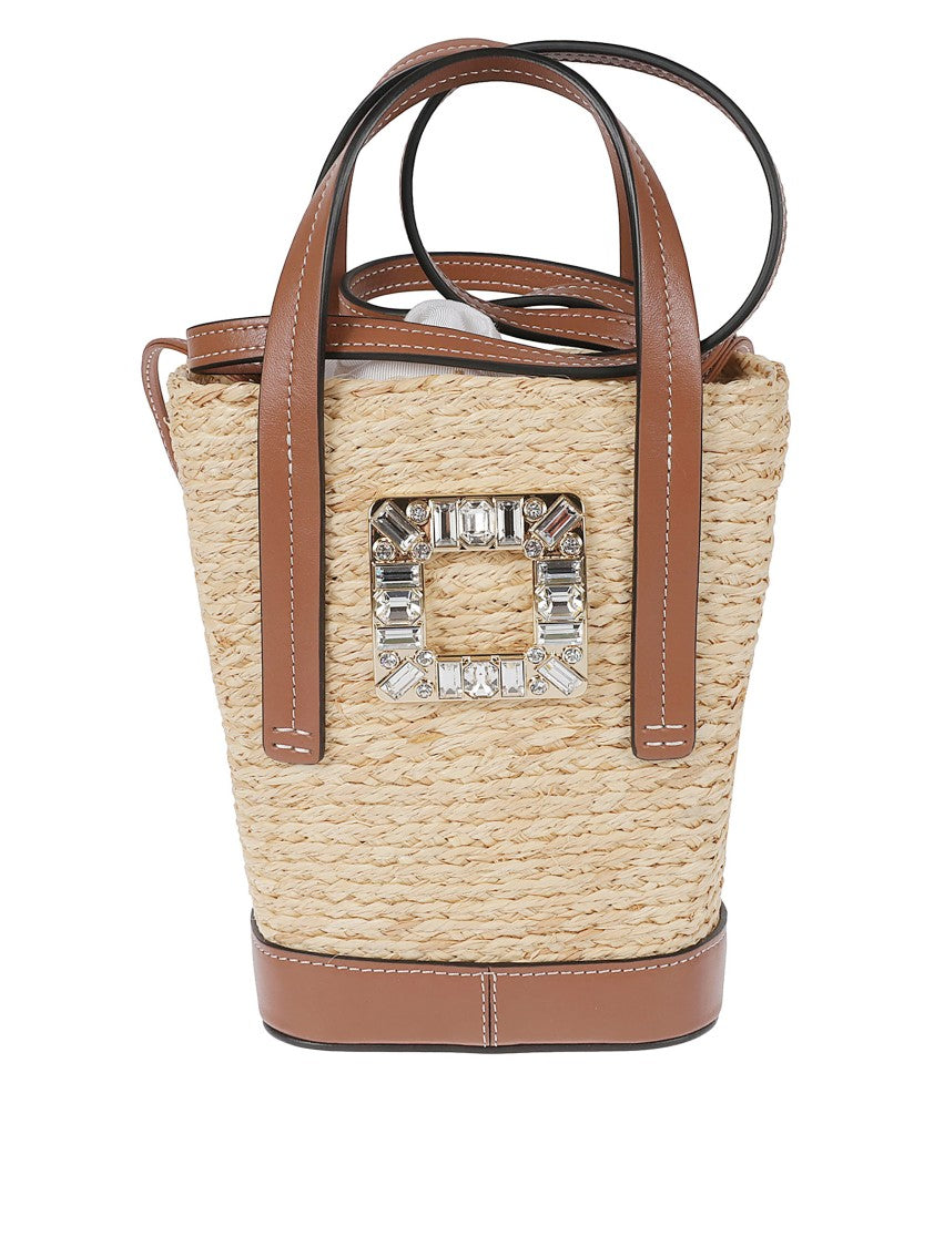 Roger Vivier Mini Bucket Bag With Woven Raffia