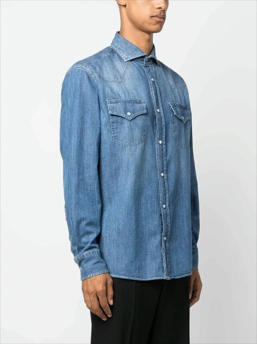 Brunello Cucinelli Medium Blue Denim Long-Sleeve Shirt